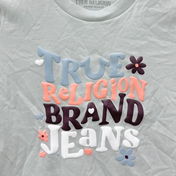 NWT True Religion Floral Logo T shirt Girls Gray Size Small - Picture 3 of 5